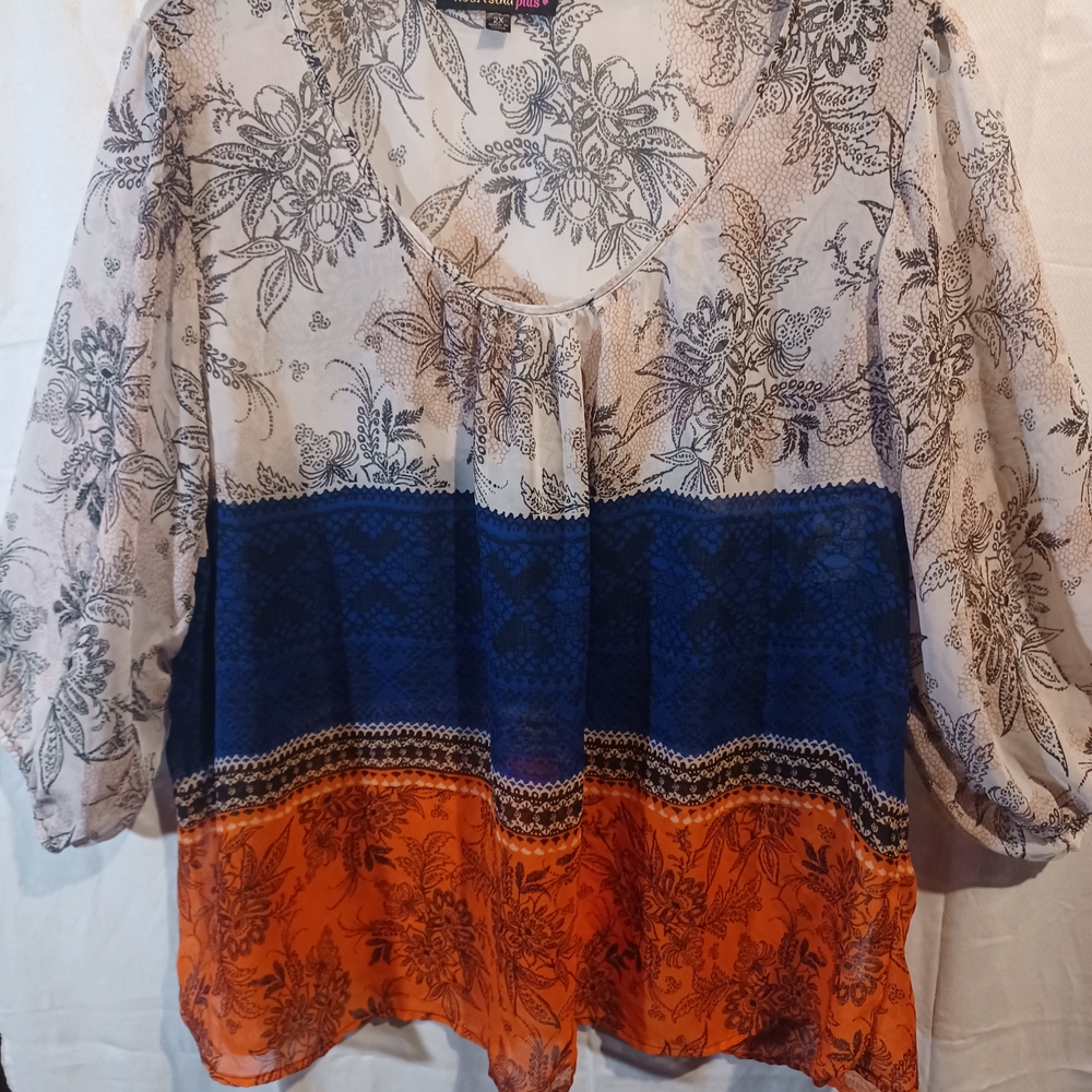 HeartSoul Floral Blouse - Blue and Orange (D)